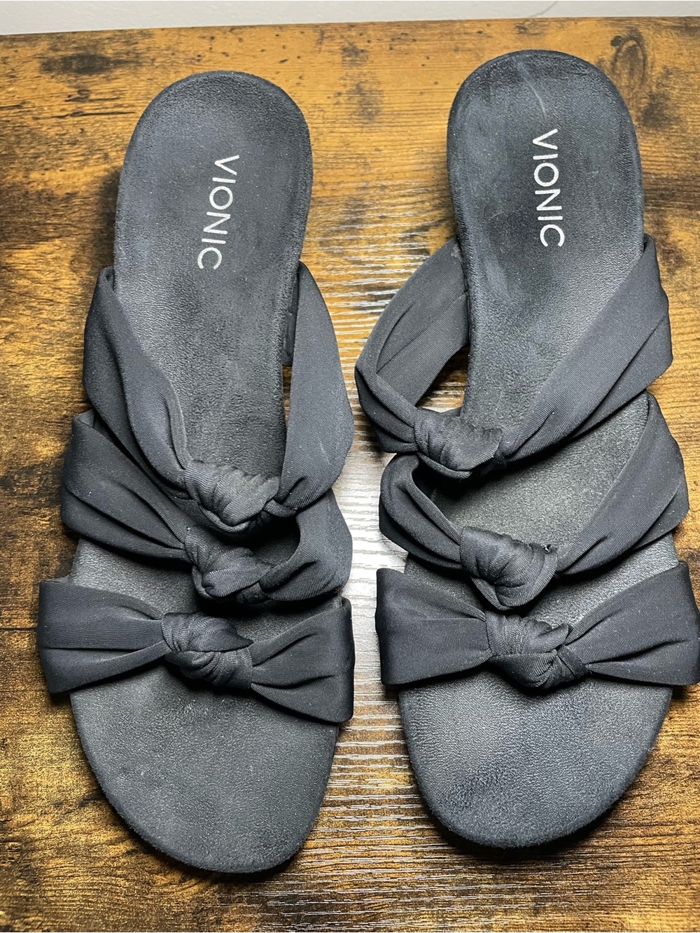 Vionic Black Triple-Knot Slide Wedge Sandals